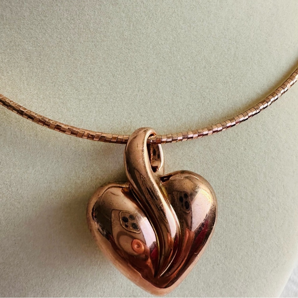 Rose Gold Vermeil 925 Omega Necklace with Heart Pendant - Picture 14 of 15